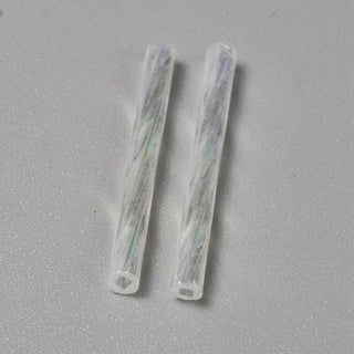 Transparent Colours Rainbow Glass Twist Bugle Beads, Round Hole, White, 25~27x3mm, Hole: 1mm, 100pcs/bag