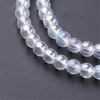 Glass Bead Strands, Round, AB Color Plated, Clear AB, 6mm, Hole: 1mm, about 50pcs/strand, 13 inch.