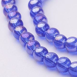 Glass Bead Strands, Round, AB Color Plated, Royal Blue, 6mm, Hole: 1mm, about 50pcs/strand, 13 inch Strand.