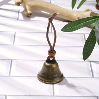 Iron Bell Pendant Decorations, Faux Suede Cord Hanging Ornaments, Antique Bronze, 108mm.  (Sold Individually)