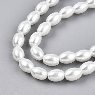 Baking Painted Pearlized Glass Pearl Bead Strands, Rice, Creamy White, 8.1x6~6.5mm, Hole: 1mm.  (about 45 beads).