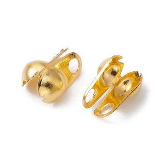Iron Bead Tips, Calotte Ends, Clamshell Knot Cover, Golden, 8x4mm, Hole: 2mm, Inner Diameter: 4.5mm.  (Packed 50)