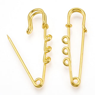 Iron Safety Pin Brooch Findings, 3 Loops Kilt Pins, Golden, 50x15x6.5mm, Hole: 2.7mm.  (Packed 5 Pins)
