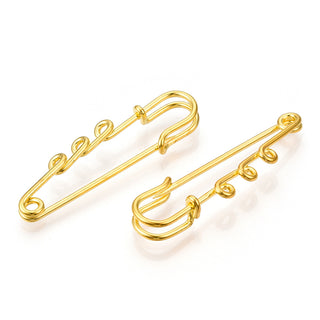 Iron Safety Pin Brooch Findings, 3 Loops Kilt Pins, Golden, 50x15x6.5mm, Hole: 2.7mm.  (Packed 5 Pins)