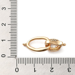 Brass Pave Cubic Zirconia Fold Over Clasps, Real 18K Gold Plated, Oval, Clear, Clasp: 12.7x8x8.5mm, Hole: 1mm, Ring: 16x9x2mm, Hole: 1mm