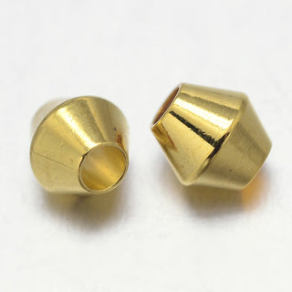 Brass Spacer Beads, Bicone, Golden, 4x4mm, Hole: 2mm (Packed 25 Beads)