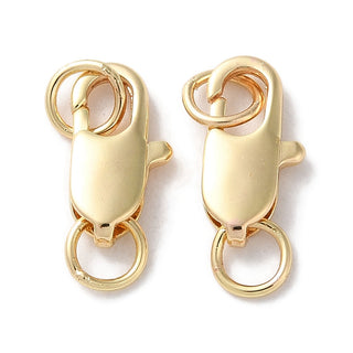 Rack Plating Brass Lobster Claw Clasps, with Jump Rings, Long-Lasting Plated, Lead Free & Cadmium Free, Light Gold, 12x5.8x2.8mm, Hole: 3.5mm. (Packed 5 Clasps)