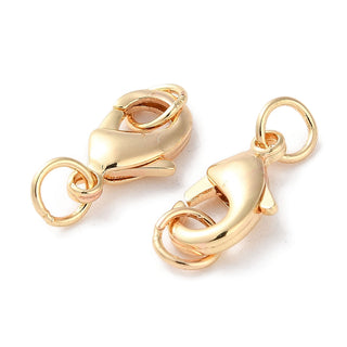 Brass Lobster Claw Clasps, with Jump Rings, AA Longer-Lasting Plating, Lead Free & Cadmium Free, Light Gold, 12x7x3mm, Hole: 3mm.Packed 10