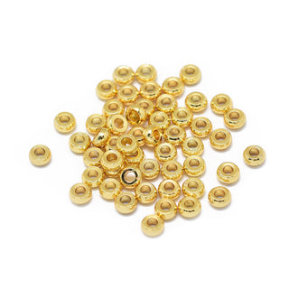Rack Plating Brass Spacer Beads, Long-Lasting Plated, Rondelle, Real 24K Gold Plated, 2.7x1.3mm, Hole: 1.2mm (packed 50 beads)