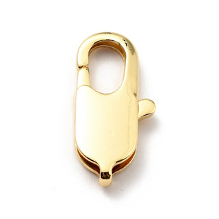Brass Lobster Claw Clasps, Cadmium Free & Lead Free, Oval, Real 18K Gold Plated, 26x12x4.5mm.  (Packed Individually).