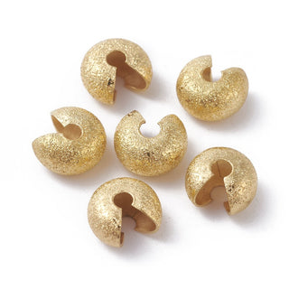 Textured Brass Crimp Beads Covers, 7x4.5mm, Hole: 1.8mm.  (Packed 50) *See color options