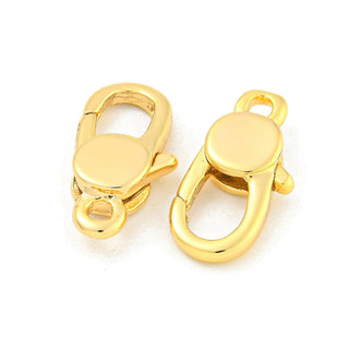 Brass Lobster Claw Clasps, Real 18K Gold Plated, 16x8x4mm, Hole: 1.6mm.  Packed 2 Clasps.