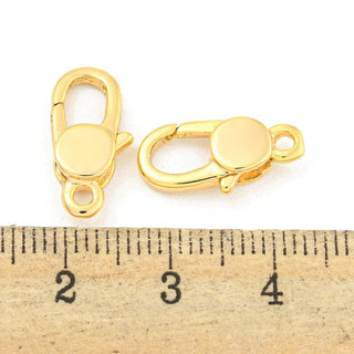 Brass Lobster Claw Clasps, Real 18K Gold Plated, 16x8x4mm, Hole: 1.6mm.  Packed 2 Clasps.