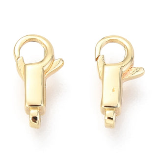 Brass Lobster Claw Clasps, Rectangle, Real 18K Gold Plated, 11x5x3mm, Hole: 0.9mm, Inner Diameter: 3x3mm.  Sold individually.