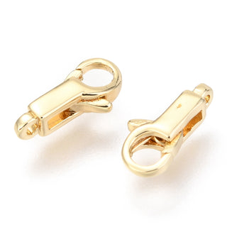 Brass Lobster Claw Clasps, Rectangle, Real 18K Gold Plated, 11x5x3mm, Hole: 0.9mm, Inner Diameter: 3x3mm.  Sold individually.