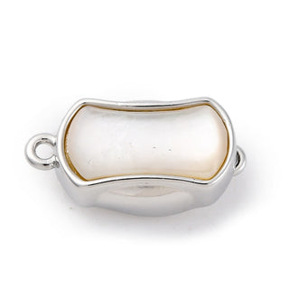 Rectangle Brass Box Clasps, Cadmium Free & Nickel Free & Lead Free, with White Shell, Platinum, 19.5x9.5x7mm, Hole: 1.2/1.4mm.  (Sold Individually)