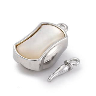 Rectangle Brass Box Clasps, Cadmium Free & Nickel Free & Lead Free, with White Shell, Platinum, 19.5x9.5x7mm, Hole: 1.2/1.4mm.  (Sold Individually)