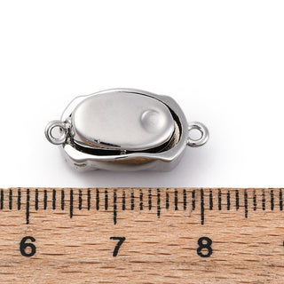 Rectangle Brass Box Clasps, Cadmium Free & Nickel Free & Lead Free, with White Shell, Platinum, 19.5x9.5x7mm, Hole: 1.2/1.4mm.  (Sold Individually)