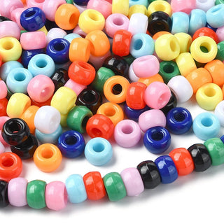 200Pcs 10 Colors Opaque Plastic Beads, Barrel, Mixed Color, "Pony Beads"  9x6mm, Hole: 3.8mm, 20pcs/color