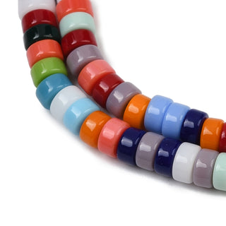 Glass Beads Strands, Flat Round, Colorful, 6~7x3~4mm, Hole: 1mm, about 122pcs/strand, 15.75''(40cm)