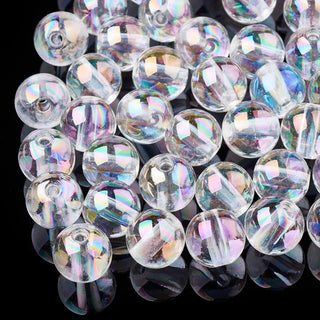Transparent Acrylic Beads, AB Color, Round, Clear AB, 13.5~14mm, Hole: 2.5mm.  (Packed 25 Beads)