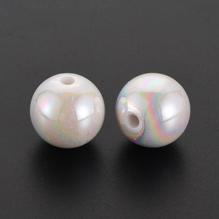 Opaque Acrylic Beads, AB Color Plated, Round, White, 20x19mm, Hole: 2~3mm.  (Packed 10 Beads)