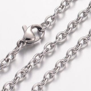 Non-Tarnish 304 Stainless Steel Necklace, Cable Necklace Chain, with Lobster Clasp, Stainless Steel Color, 17.72 inch(45cm), 2mm