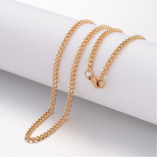 Ion Plating(IP) 304 Stainless Steel Necklace, Curb Chain, with Lobster Clasp, Golden, 23.6 inch(60cm), 2.8mm