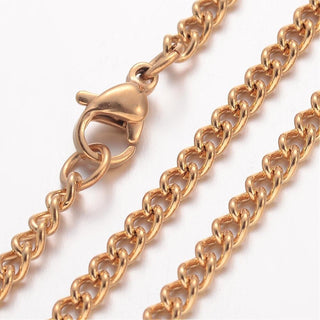 Ion Plating(IP) 304 Stainless Steel Necklace, Curb Chain, with Lobster Clasp, Golden, 23.6 inch(60cm), 2.8mm