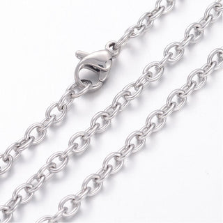 Non-Tarnish 304 Stainless Steel Necklace, Cable Chains, with Lobster Clasps, Stainless Steel Color, 23.6 inch(60cm), 3mm