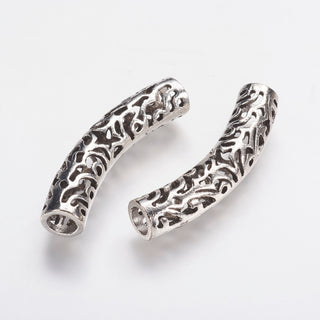Tibetan Style Alloy European Beads, Hollow Tube, Antique Silver, 37.5x7.5mm, Hole: 5mm.  (Packed 5 Tubes)
