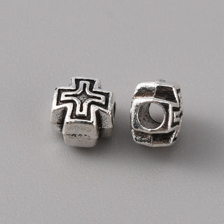 Alloy Beads, Cross, Antique Silver, 6x6x4.5mm, Hole: 2mm.  (Packed 20 Beads)
