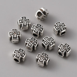 Alloy Beads, Cross, Antique Silver, 6x6x4.5mm, Hole: 2mm.  (Packed 20 Beads)