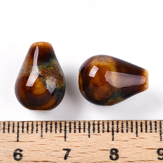 Handmade Porcelain Beads, Fancy Antique Glazed Porcelain, Teardrop, Random Mixed Color, 14~15.5x10.5~11.5mm, Hole: 1.6~2mm.  (10 Beads)