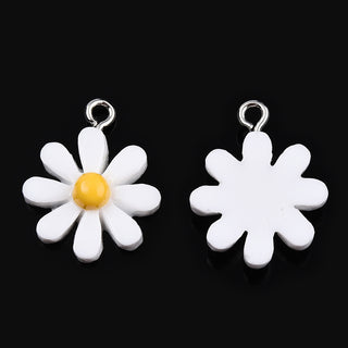 Opaque Resin Pendant, Daisy Flower Charm, White, 21x17x5.5mm, Hole: 2mm.  Sold Individually