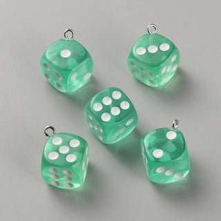Transparent Resin Pendants, with Platinum Plated Iron Loop, Dice, Aquamarine, 22x18x18.5mm, Hole: 1.8mm  (Sold Individually)