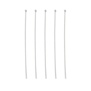 Brass Ball Head pins, Silver Color Plated, Size: about 0.7mm thick(21 Gauge), 70mm long, Head: 1.8mm  (Packed 100 Pins)