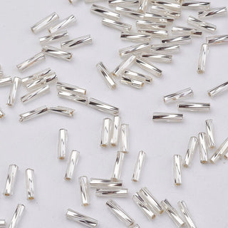 Glass Twisted Bugle Beads, Metallic Colour, *Silver Lined Clear, (6x2mm), Hole: 0.5mm.  Approx 15 Grams.
