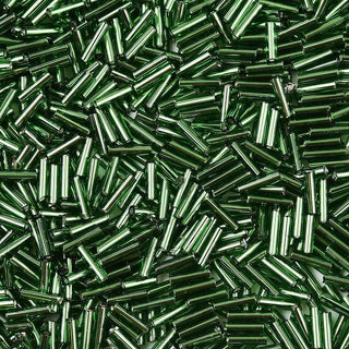 Silver Lined Glass Bugle Beads, Green, 6~7x1.5~2mm, Hole: 0.5mm(approx 15gr)