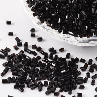 Glass Bugle Beads, Opaque Black, 2~3x2mm, Hole: 1mm, (approx 15gr)