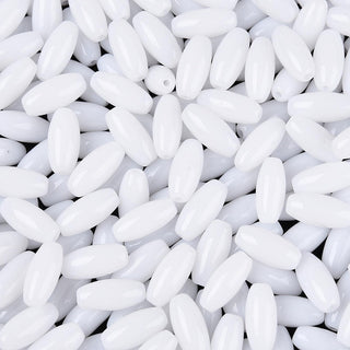 Opaque Colours Glass Seed Beads, Oval, White, 9x4mm, Hole: 1.2mm.  (Packed in 15 gram bags)