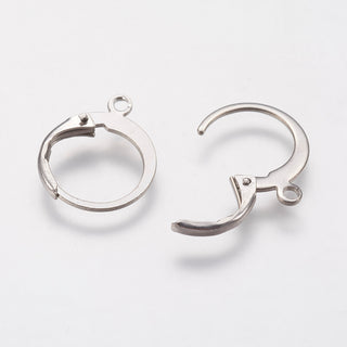 Tarnish Resistant 304 Stainless Steel Leverback Earring Findings, with Loop, Stainless Steel Color, 14.5x12x2mm, Hole: 1.2mm.  (5 Pair/ 10 Hooks)