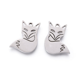 304 Stainless Steel Pendants/ Charms, Manual Polishing for Clean Detail, Fox, Stainless Steel Color, 16x12x1.5mm, Hole: 1.2mm.  Packed 5 charms
