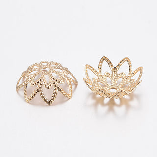 304 Stainless Steel Bead Caps, Flower, Golden, 11x4mm, Hole: 1mm.   (Packed 10)