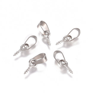 304 Stainless Steel Screw Eye Pin Peg Bails, For Half Drilled Beads, Stainless Steel Color, 8x4x1mm, Hole: 6x3mm, Pin: 0.8mm(Packed 10 Bails)