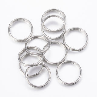 Tarnish Resistant 304 Stainless Steel Split Rings, Double Loops Jump Rings, Stainless Steel Color, 14x2mm, Inner Diameter: 12mm.  (packed 25 Rings)