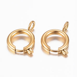 Ion Plating(IP) 304 Stainless Steel Spring Ring Clasps, Golden, 17x12x2mm, Hole: 3mm.  (Sold per 2 clasps)