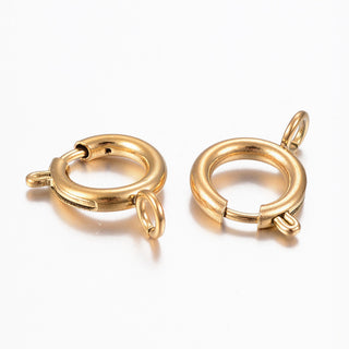 Ion Plating(IP) 304 Stainless Steel Spring Ring Clasps, Golden, 17x12x2mm, Hole: 3mm.  (Sold per 2 clasps)