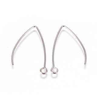 304 Stainless Steel Earring Hooks, with Horizontal Loop, Stainless Steel Color, 31x20x0.8mm, Hole: 2.3mm, 21 Gauge, Pin: 0.7mm.  (Packed 10/ 5 pair)