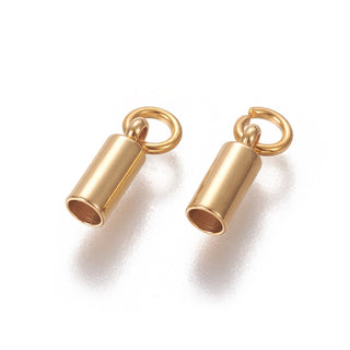 201 Stainless Steel Cord Ends, End Caps, Column, Real 24k Gold Plated, 8.5x3mm, Hole: 2.5mm, Inner Diameter: 2.4mm.  (Packed 10 Pieces)